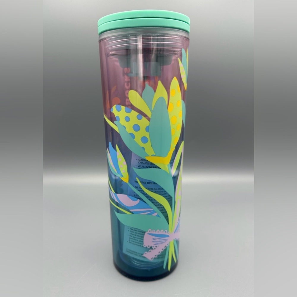 Starbucks Spring 16 oz. Tumbler NWT Turquoise Blue Green Floral - Picture 3 of 8